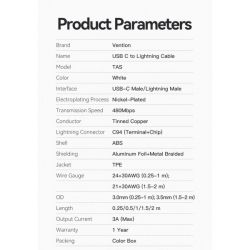  Vention USB Type-C - Lightning (M/M), 1 , White (LAKWF) -  2