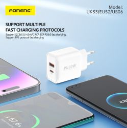    Foneng PD30W (1xUSB, 1xType-C) White (EU52-CH) -  3