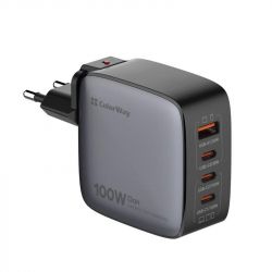    ColorWay Power Delivery GaN (USB-A + 3USB TYPE-C) (100W) Black (CW-CHS047PD-BK)