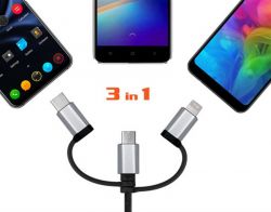  REAL-EL Premium USB2.0 AM-3in1 Lightning/microUSB/USB-C 1m,  -  3