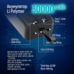    ColorWay Digital Display 30000mAh Black (CW-PB300LPC5BK-PDD) -  14