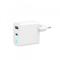  , 1USB-A (QC3.0 18W) + 1xType-C (PD 65W),  Gembird TA-UC-PDQC65L-W-01