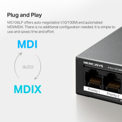  6- 10/100 / ( 4  PoE+ ) Mercusys, MS106LP MS106LP -  8