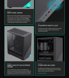 GAMEMAX  ' Mini Tower     M-ATX, ITX,Tempered Glass,Mesh,USB2.0x1,USB3.0x1,T Focus MB -  16