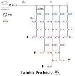 Smart LED  Twinkly Pro Icicle AWW 250, IP65, AWG22 PVC Rubber  TW-PLC-I-CA-250GOP-WR