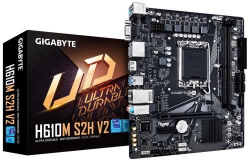 . LGA1700, Gigabyte H610M S2H V2, H610, 2xDDR5, Int.Video(CPU), 4xSATA3, 1xM.2, 1xPCI-E 4.0 x16, 1xPCI-E 3.0 x1, ALC997, Realtek GLan, 4xUSB3.2/8xUSB2.0, VGA/HDMI/2xDP, MicroATX