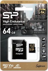   microSDXC, 64Gb, Silicon Power High Endurance, Class10 UHS-I U3 V30 A1, SD ,  100/80 / (SP064GBSTXDV3V1HSP) -  2