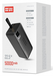    50000 mAh, ColorWay, Black, 22.5 , 1xType-C (PD3.0) / 1xUSB (QC4.0), .  Type-C / Lightning,  LED  (CW-PB500LPC5BK-PDD) -  5