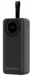    30000 mAh, ColorWay EnergyPlus, Black, 22.5 , 1xType-C (PD3.0) / 1xUSB (QC4.0), .  Type-C / Lightning,  LED  (CW-PB300LPB4BK-PDD)