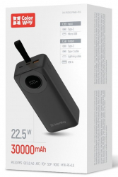    30000 mAh, ColorWay EnergyPlus, Black, 22.5 , 1xType-C (PD3.0) / 1xUSB (QC4.0), .  Type-C / Lightning,  LED  (CW-PB300LPB4BK-PDD) -  5