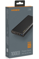    10000 mAh, Videx VPB-310, Black, 22.5 , 1xType-C (PD3.0) / 1xUSB (QC3.0), LED   (VPB-310-B)