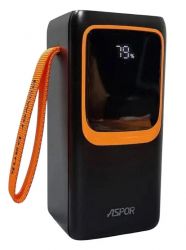    50000 mAh, Aspor, Black, 22.5 , Type-C (PD 3.0) / 4xUSB (QC 3.0) / Lightning,  LED , LED  (A350)