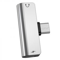  USB Type-C - USB Type-C + Mini jack Hoco LS26 Silver