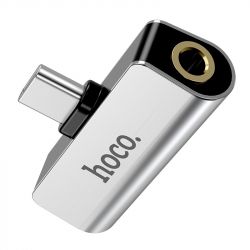  USB Type-C - USB Type-C + Mini jack Hoco LS26 Silver -  2