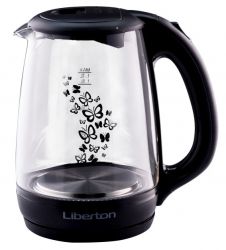 Електрочайник Liberton LEK-6820 Black, 2000W, 1.7л, скло+пластик, дисковий, індикатор рівня води, захист від перегріву, відключення за відсутності води, LED-індикатор включення