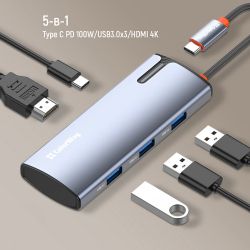  Type-C, ColorWay "5-in-1", Dark Grey, 1x HDMI 4K, 1xType-C (100 ), 3xUSB 3.0,   (CW-HUB01) -  4