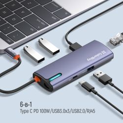  Type-C, ColorWay "6-in-1", Dark Grey, 1xUSB 2.0, 1xType-C (100 ), 3xUSB 3.0, 1xGLan,   (CW-HUB03) -  4