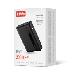    20000 mAh, ColorWay, Black, 65 , 2xType-C (PD3.0) / 1xUSB (QC4.0),  LED  (CW-PB200LPA3BK-PDD) -  6